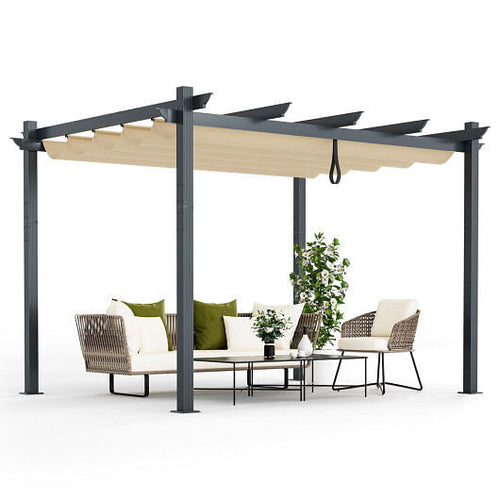 10 x 12 Feet Outdoor Aluminum Retractable Pergola Canopy Shelter Grape Trellis-Gray