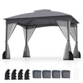 10 X 12 FT Patio Gazebo with Netting Walls with 4 Sandbags-Gray